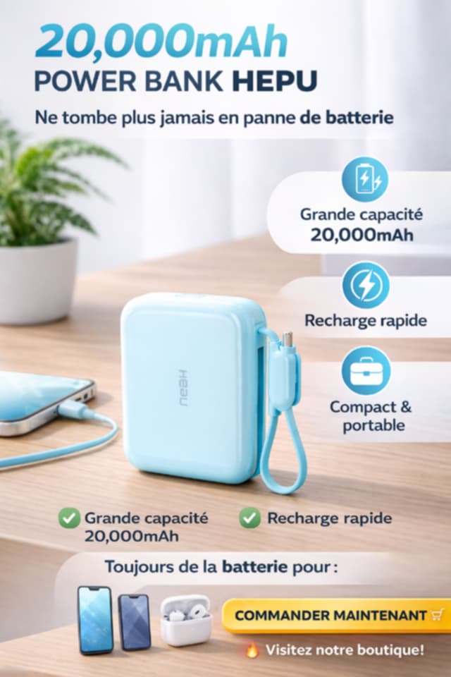 Power Bank HEPU 20 000 mAh - Ne Tombe Plus Jamais en Panne